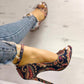 *Ethnic Print Peep Toe Ankle Strap Thin Heeled Sandals - Veooy