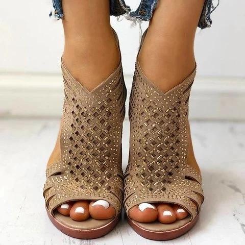 Women Peep Toe Elegant Chunky Heel Sandals .*
