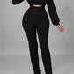 Black Fashion Casual Solid Fold Turndown Collar Long Sleeve Two Pieces