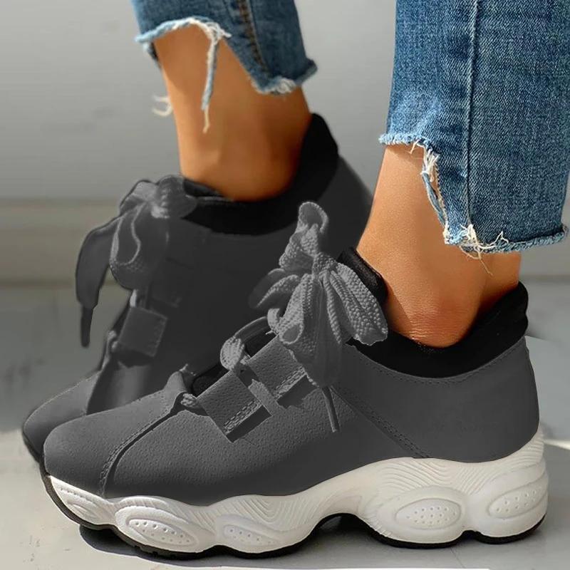 *Women Athletic Hit Color Lace-up Platform Sneakers - Veooy