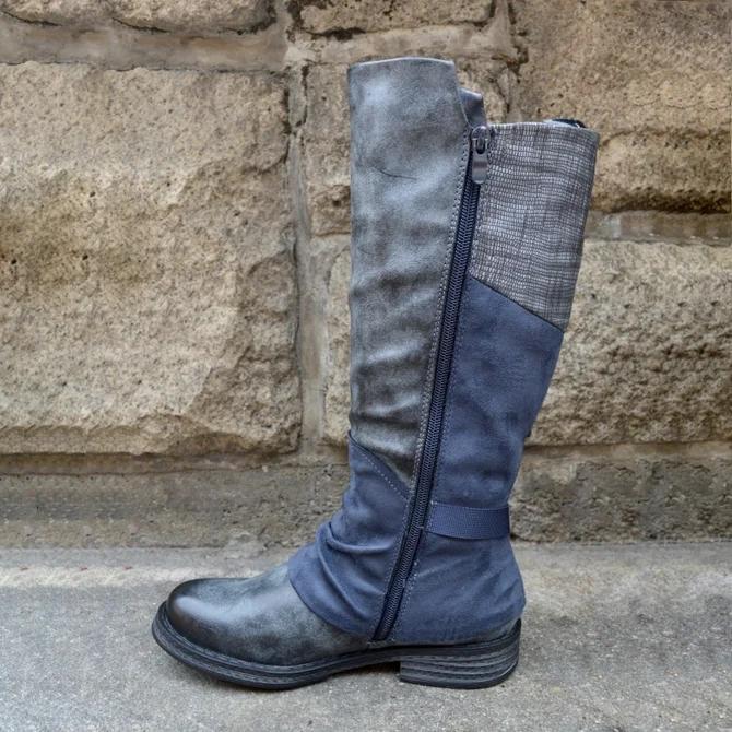 Blue Leather Daily Boots - Veooy