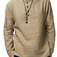 Men's Vintage Cotton Button Collar Solid Color Long Sleeve T-shirt - veooy