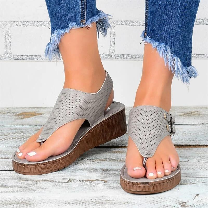 Women Roman Hollow Out Ankle Strap Wedge Sandals *