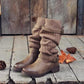 Comfy Cabin Boots Vintage PU Paneled Adjustable Buckle Casual Boots * - Veooy