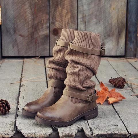 Comfy Cabin Boots Vintage PU Paneled Adjustable Buckle Casual Boots * - Veooy