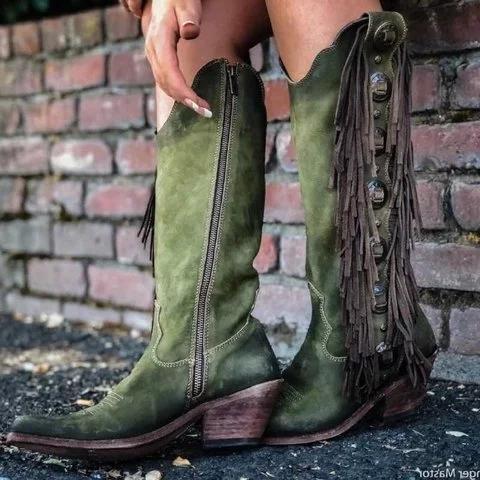Women Cowgirl Western Slip-on Boot Shoes *