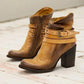 Vintage Buckle Ankle Boots Chunky Heel Zipper Boots