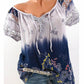 Plus Size Casual V Neck Short Sleeve Painted Blouses - veooy