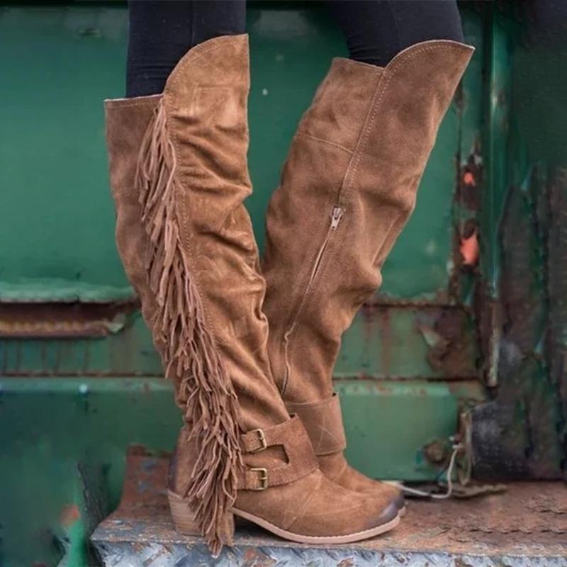 Low Heel Suede Winter Tassel Boots *
