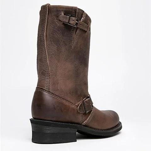 *Adjustable Buckle Ankle Boots Block Heel Riding Boots - Veooy