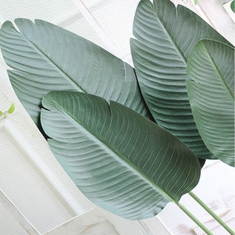 (2 PCS) 98cm 3pcs Artificial Banana Leaves Large Tropical Plants Fake Banana Tree - Veooy