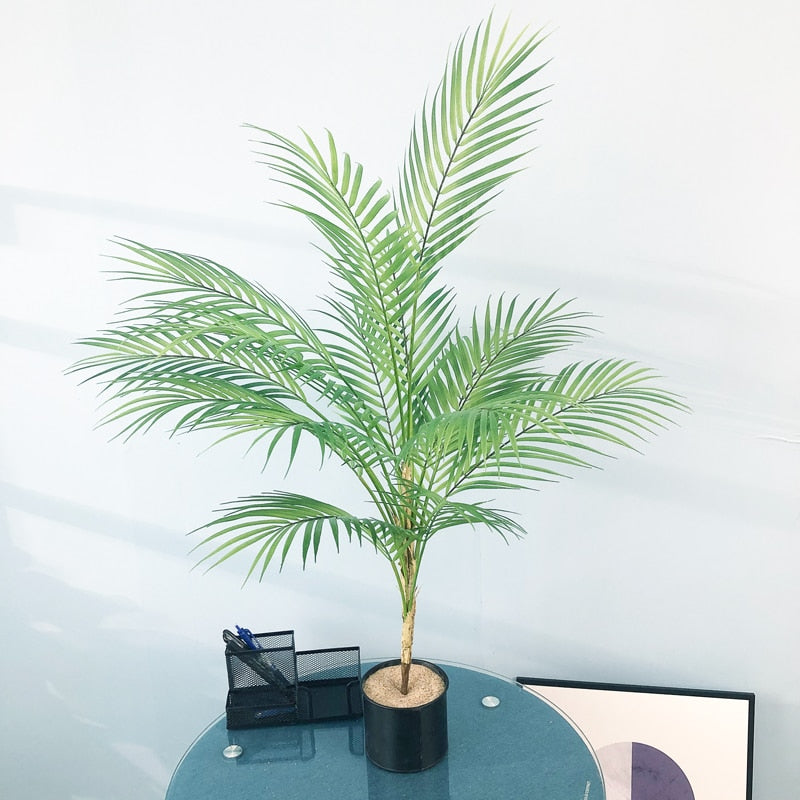 (2 PCS) 98cm Large Artificial Palm Tree Tropical Tall Plants Fake Plastic Green