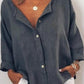 Casual Solid V Neck Long Sleeve Buttoned Blouses Tops - Veooy