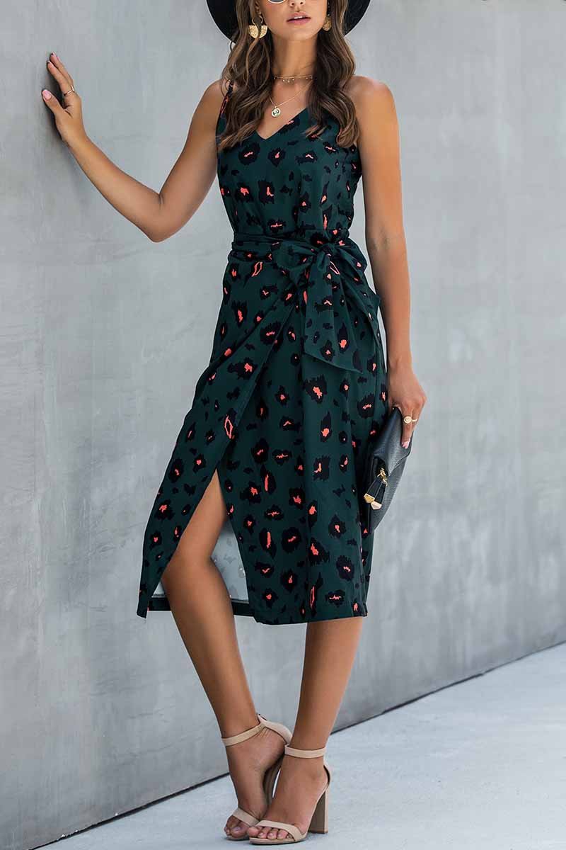 V Neck Print Dress With Belts(4 Colors) VEOOY
