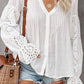 V-Neck Single Breasted Loose Flared Long Sleeves Tops (3 Color）