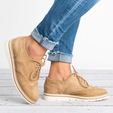 Women's Lace Up Perforated Oxfords Shoes Plus Size Casual Shoes *