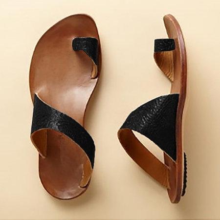 Daily Artificial Leather Flat Heel Toe Ring Slippers * - Veooy