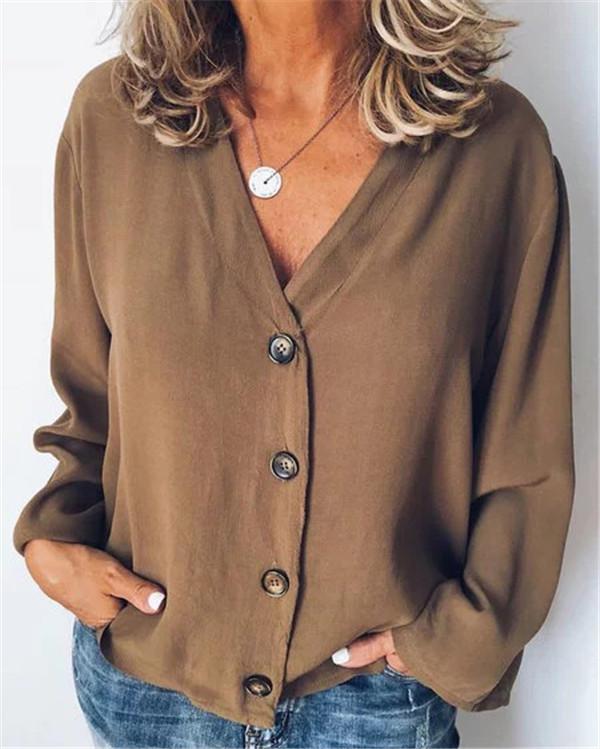 Casual Button Solid Color Women Blouse - Veooy
