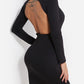 Backless Design Deep V Neck Long Sleeves Bodycon Dress - Veooy