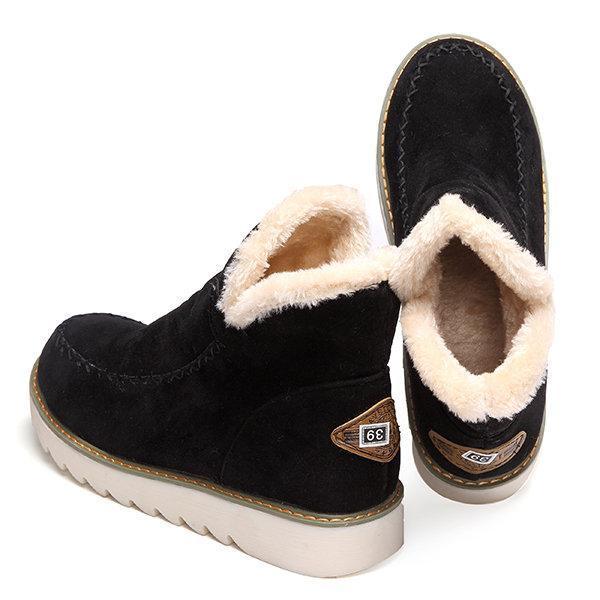 Pure Color Warm Fur Lining Winter Ankle Snow Boots For Women - veooy