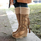 *Womens Fashion Lace Round Toe Scrub High Heel Snow Boots - Veooy