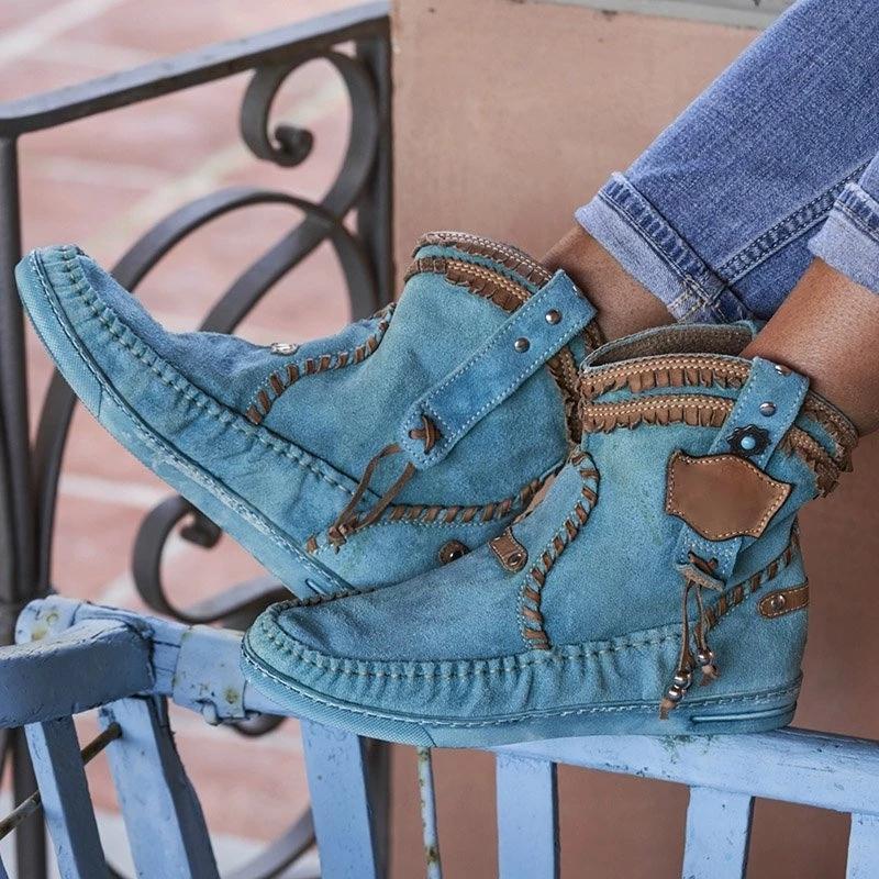 Blue Spring/Fall Faux Suede Boots * - Veooy