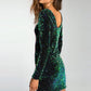 Sexy Sequined Perspective Long Sleeve Bodycon Dress - veooy