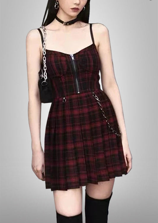 Pleated Plaid Punk Mini Dress