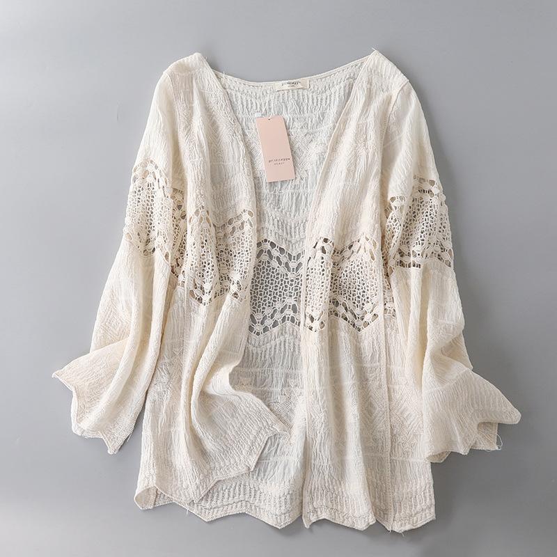 Cotton Hollowing Out Cardigan - Veooy