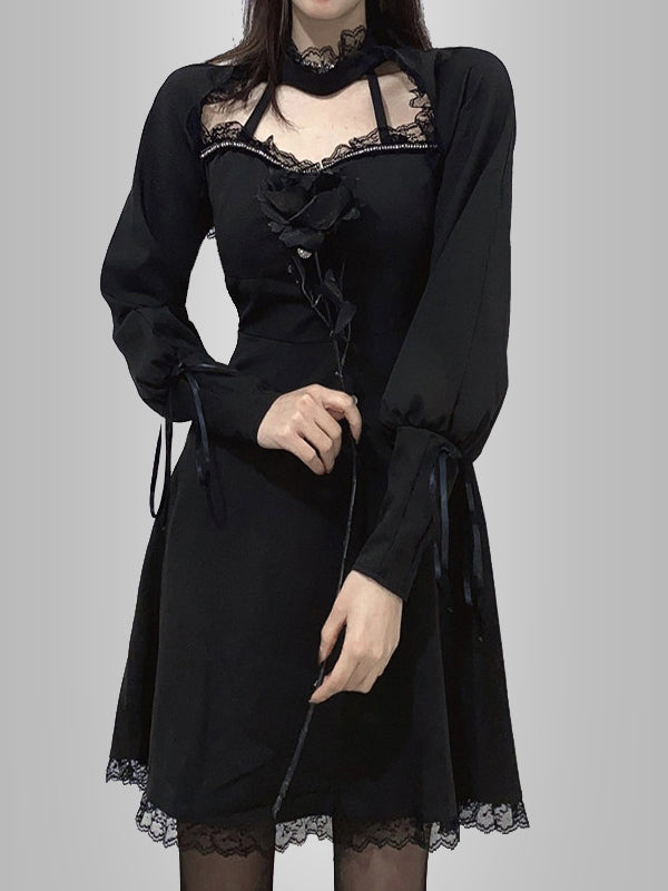 Hollow Out Lace Trim Gothic Dress