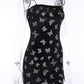 Butterfly Print Suspender Suede Mini Dress