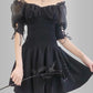 Off Shoulder Black Waisted Mini Dress
