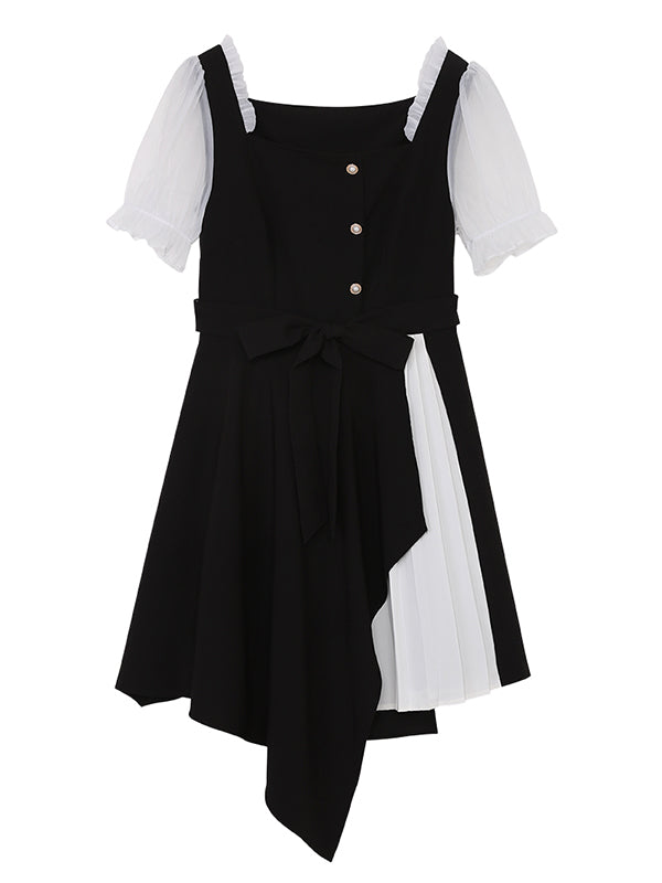 Puff Chiffon Sleeve Black White Dress