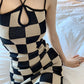 Checkerboard Suspender Bodycon dress