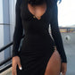 High Slit Black Maxi Dress