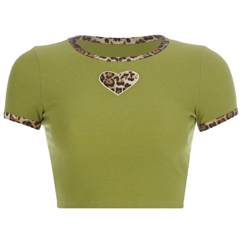 Leopard Heart Embroidery Crop Top-veooy