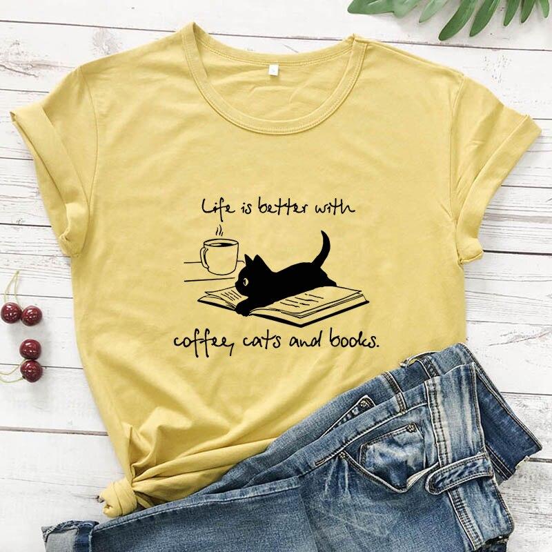Life Is Better With Coffee Cats And Books T-shirt-veooy