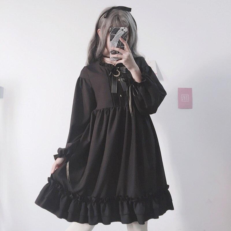 Long Sleeve Ruffle Black Dress-veooy