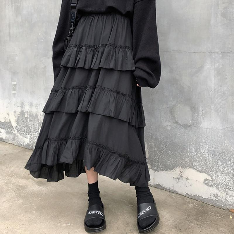 Irregular Ruffle Y2K Black Skirt-veooy