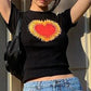 Heart Graphic Crop T shirt-veooy - Veooy