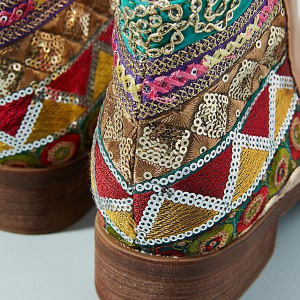 Prettyava Bohemian Embroidered Retro Booties Shoes