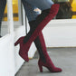 Prettyava Women Elegant Color Block Slip-On Chunky Heel Wide Calf Boots
