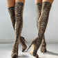 Prettyava Snakeskin Print Thin Heeled Thigh High Boots