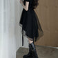 Black Puff Sleeve Irregular Hem Midi Lolita Dress
