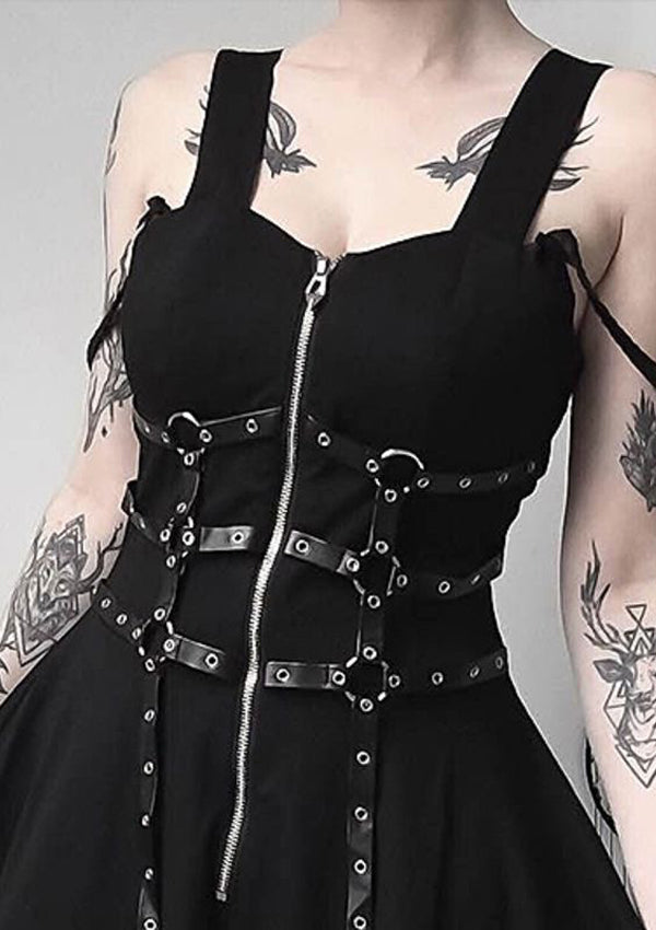 Square Neck Metal Rock Punk Zipper Dress