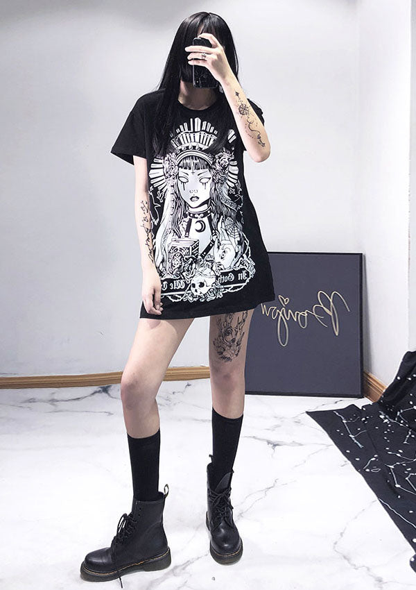 Gothic Punk Style Black White Shirt Dress