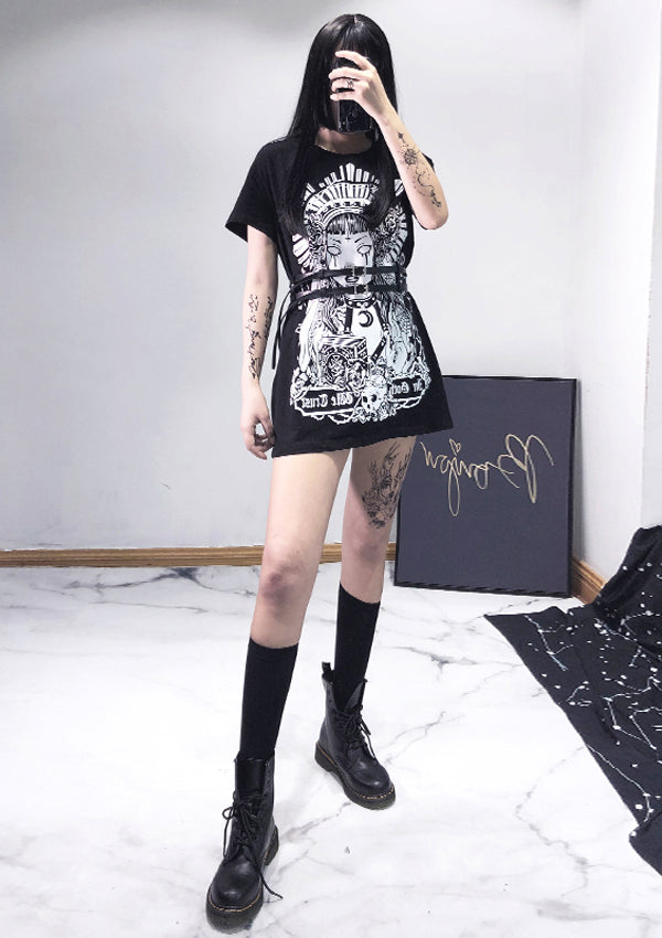 Gothic Punk Style Black White Shirt Dress