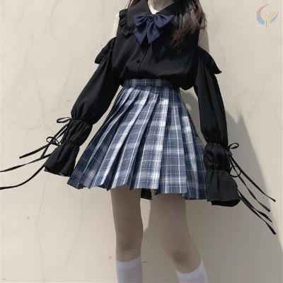 Cute Off-shoulder Long Sleeve Top+Pleated Skirt Two Piece Set SP15127 - Veooy