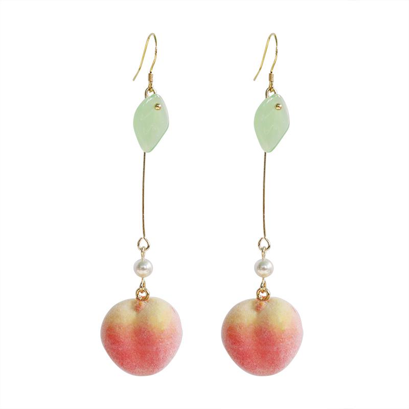 Cute Pink Fruit Peach Earrings SP15079 - Veooy
