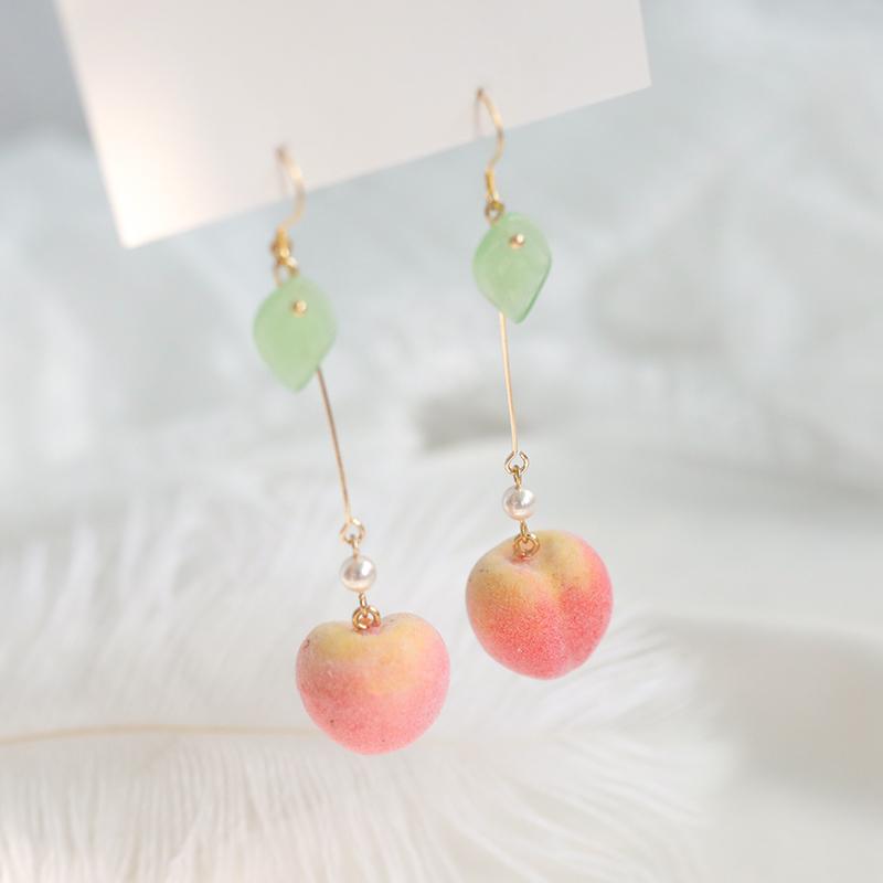 Cute Pink Fruit Peach Earrings SP15079 - Veooy